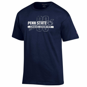 navy short sleeve t-shirt with Penn State Cross Country graphics